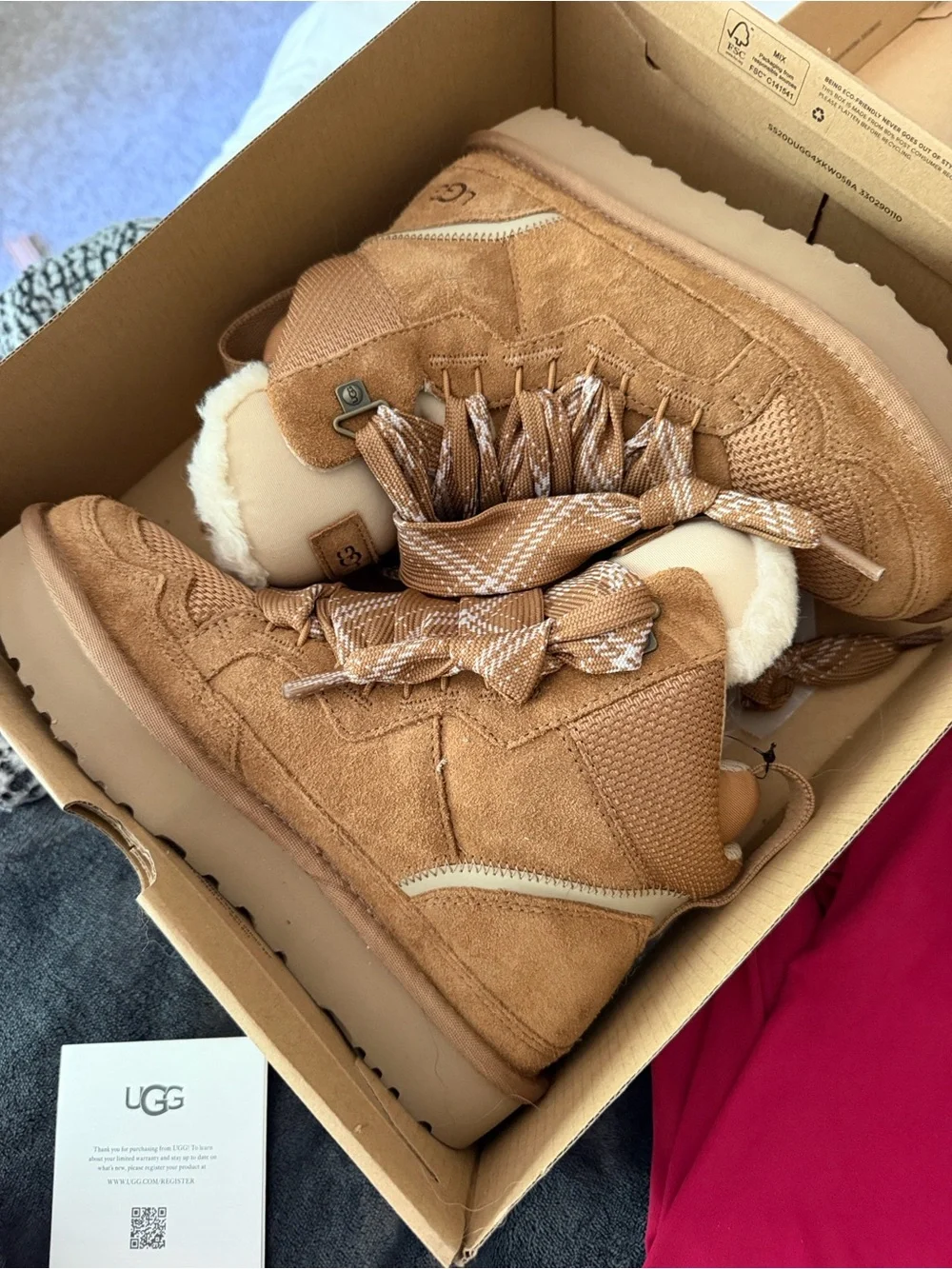 UGG Chestnut Lace-Up Shearling Trim Winter Boots